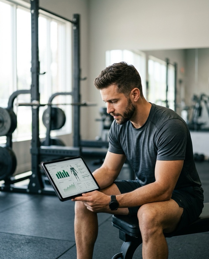 Personal trainer atendendo com o painel do FitNutriPro