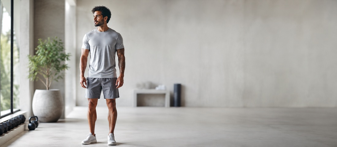 Homem em academia minimalista