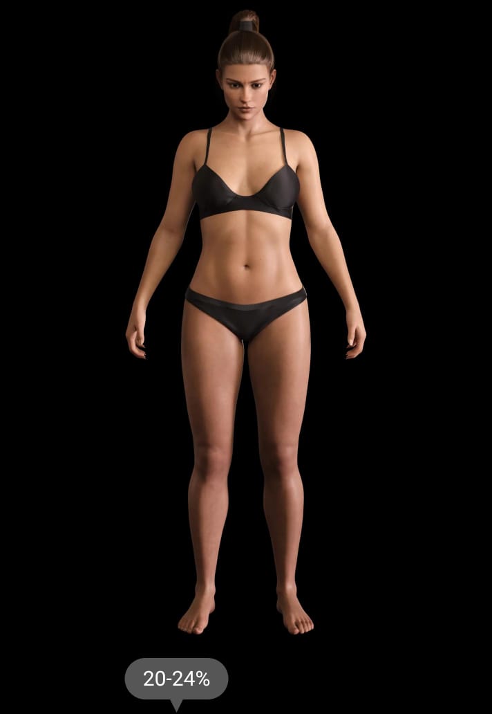 Mulher após ganho de massa estimado